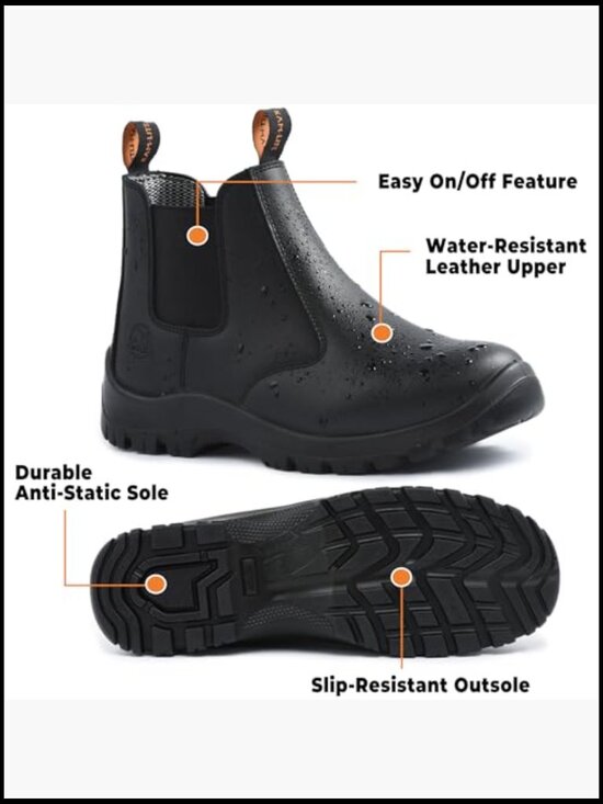 Slip On Steel Toe Safety Boots, Lightweight Comfortable Non Slip Work Shoes